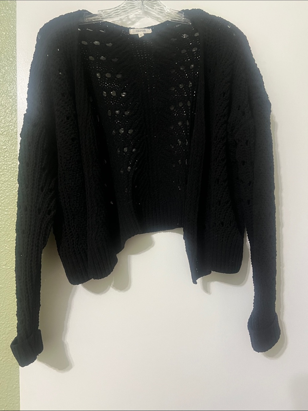 Maurices Black Open-Knit Cropped Cardigan